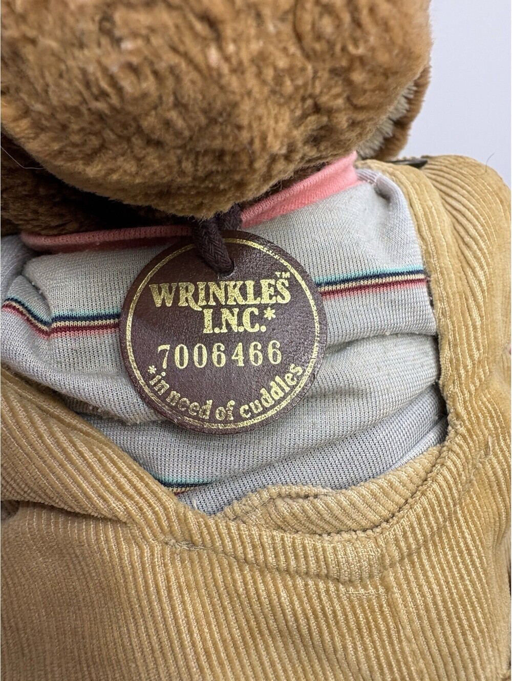 Ganz Brothers “Wrinkles” Brown Dog Puppet 7006466 Brown Corduroy Overalls Vtg 81 - Picture 4 of 6